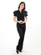 Чорна приталена блуза з короткими рукавами-воланами | 6652436 | фото 2