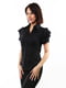 Чорна приталена блуза з короткими рукавами-воланами | 6652436 | фото 3