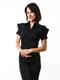 Чорна приталена блуза з короткими рукавами-воланами | 6652436 | фото 4