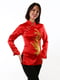 Червона подовжена блуза в японському стилі з вишивкою | 6652592 | фото 3