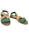 Зелено-бежеві шкіряні сандалії на резинці | 6652950 | фото 2