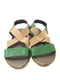 Зелено-бежеві шкіряні сандалії на резинці | 6652950 | фото 3