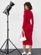 Приталена червона сукня-міді з квадратною горловиною | 6653626 | фото 2