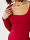 Приталена червона сукня-міді з квадратною горловиною | 6653626 | фото 4