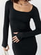 Приталена чорна сукня-міді з квадратною горловиною | 6653627 | фото 4