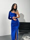 Оксамитова синя сукня на одне плече з глибоким розрізом | 6657982 | фото 2