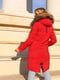 Зимове червоне пальто з натуральним хутром єнота | 6659597 | фото 8