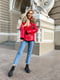 Зимова червона куртка з натуральним хутром єнота | 6659606 | фото 2