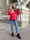 Зимняя красная куртка с натуральным мехом енота | 6659606 | фото 5