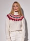 Укороченный вязаный свитер молочного цвета с орнаментом | 6664896 | фото 5