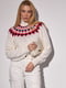 Укороченный вязаный свитер молочного цвета с орнаментом | 6664896 | фото 6