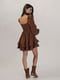 Платье А-силуэта с рукавами воланами темно-коричневое в горошек | 6666009 | фото 4