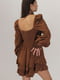 Платье А-силуэта с рукавами воланами темно-коричневое в горошек | 6666009 | фото 5