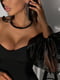 Чорна розкльошена міні-сукня з об'ємними рукавами з органзи та чашками | 6679164 | фото 3