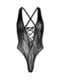 Мереживне боді Floral lace thong teddy Black, шнурівка на грудях, one size | 6678464 | фото 4