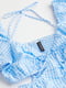 Голубое клетчатое платье с рукавами-фоариками и вырезами по бокам | 6697221 | фото 3