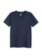 Темно-синя трикотажна футболка з трикутним вирізом slim fit | 6697391 | фото 2