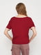 Бордовая футболка прямого кроя с контрастными принтом и оборками | 6697403 | фото 3