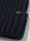 Темно-синя шапка на м'якій резинці з помпоном та підгорнутим краєм | 6697546 | фото 2