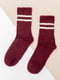 Жіночі шерстяні шкарпетки бордові зі смужками | 6698655