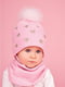 Рожевий комплект: шапка з помпоном і шарф-хомут | 6701292