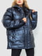 Стеганая темно-синяя куртка с накладными карманами | 6702084 | фото 3