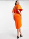 Приталена помаранчева сукня "на запах" зі стилізованою накидкою | 6506994 | фото 3