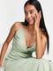Светло-зеленое платье со шнуровкой на спинке и лифом "на запах" | 6507260 | фото 2