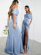 Длинное голубое платье с открытым декольте и глубоким вырезом | 6508867 | фото 4