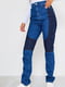 Сині джинси вільного крою с акцентними темно-синіми вставками  | 6698851 | фото 2