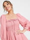 Сукня А-силуету рожева з ліфом-резинкою та вирізом-каре із зав’язкою | 6699073 | фото 2