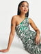 Зеленое платье-миди на одно плечо с анималистическим принтом | 6699159 | фото 4