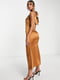 Платье-миди коричневое с американской проймой | 6699413 | фото 2