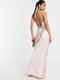 Розовое платье-макси со шнуровкой на открытой спинке и разрезом на ножке | 6699497 | фото 2