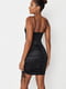 Облягаюча чорна сукня-міні з кулісами по бокам та вирізом на ліфі | 6699576 | фото 2