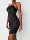 Облягаюча чорна сукня-міні з кулісами по бокам та вирізом на ліфі | 6699576 | фото 4