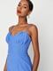 Приталена синя сукня з розрізом збоку та драпірованими чашками | 6699625 | фото 3