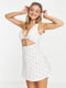 Біла міні-сукня з вишивкою та оригінальним ліфом | 6699652
