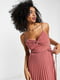 Плісирована А-силуетна сукня-міді кольору пудри | 6699681 | фото 2