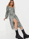 Сукня-міді А-силуету кольору хакі з принтом та вирізом на ніжці | 6699702 | фото 3