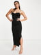 Длинное черное облегающее платье с открытой спинкой и разрезом | 6699743