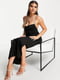 Длинное черное облегающее платье с открытой спинкой и разрезом | 6699743 | фото 4