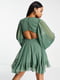 Вільна зелена сукня з широкими рукавами та вирізом на спинці | 6699747 | фото 3