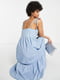 Платье-миди А-силуэта голубое с бретелями-завязками | 6699786 | фото 3