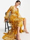 Асимметричное свободное платье желтого цвета с цветочным принтом | 6699794 | фото 2