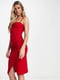 Сукня-футляр червона з легким драпіруванням та спідницею "на запах" | 6699884 | фото 2