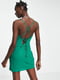 Зелена міні-сукня в білизняному стилі зі шнурівкою на спинці | 6699951 | фото 2