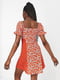 Сукня-міні А-силуету коралова з квітковим принтом | 6700061 | фото 2