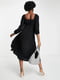 Черное платье-миди А-силуэта с драпированным лифом | 6700071 | фото 4