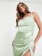 Вечірня зелена сукня-максі з ефектним глибоким вирізом на ніжці | 6700130 | фото 4